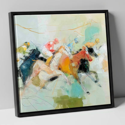 Rush to the Line racing horse canvas wall art in black frame