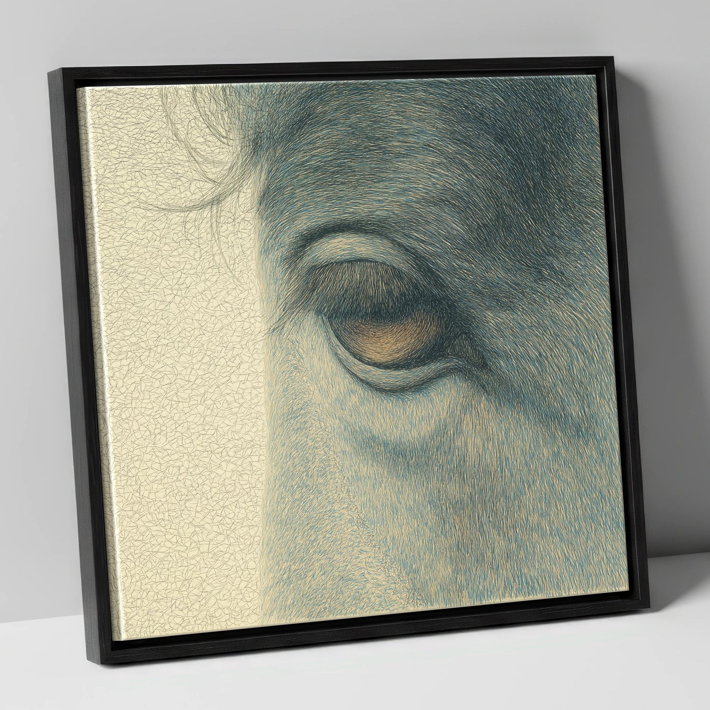 The Quiet Gaze horse portrait canvas wall art in black frame