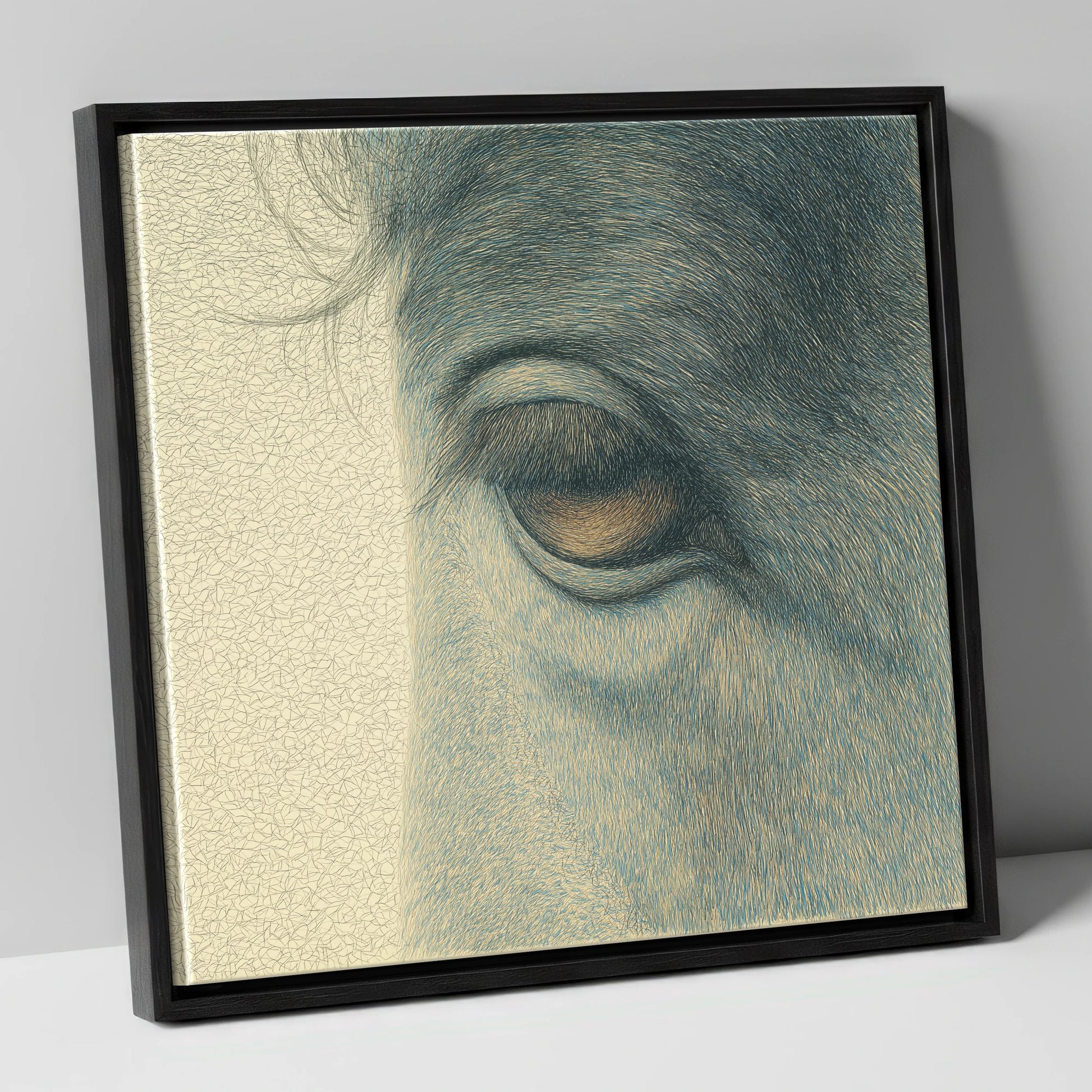 The Quiet Gaze horse portrait canvas wall art in black frame
