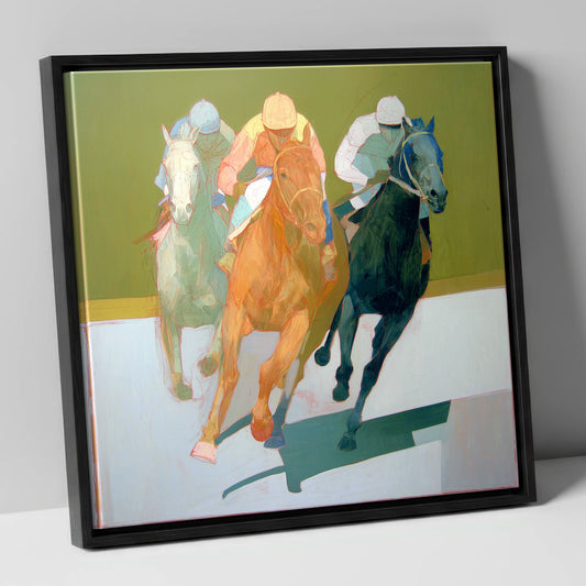 The Final Furlong racing horse canvas wall art in black frame
