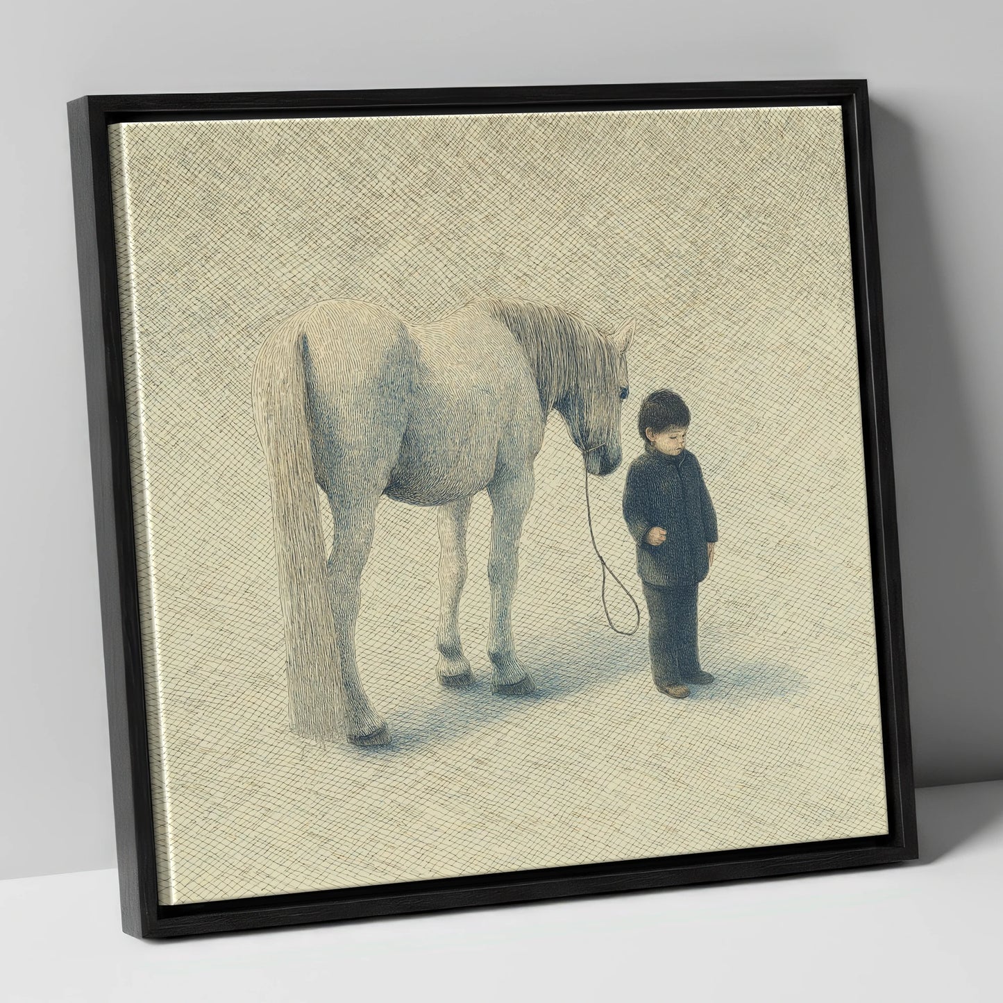 A Quiet Understanding horse & rider canvas wall art in black frame