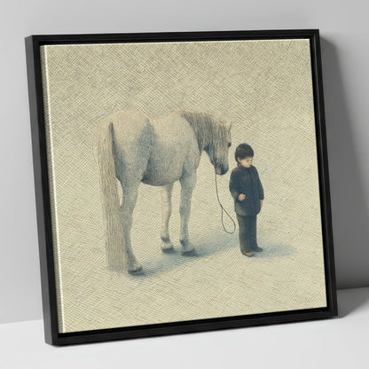 A Quiet Understanding horse & rider canvas wall art in black frame