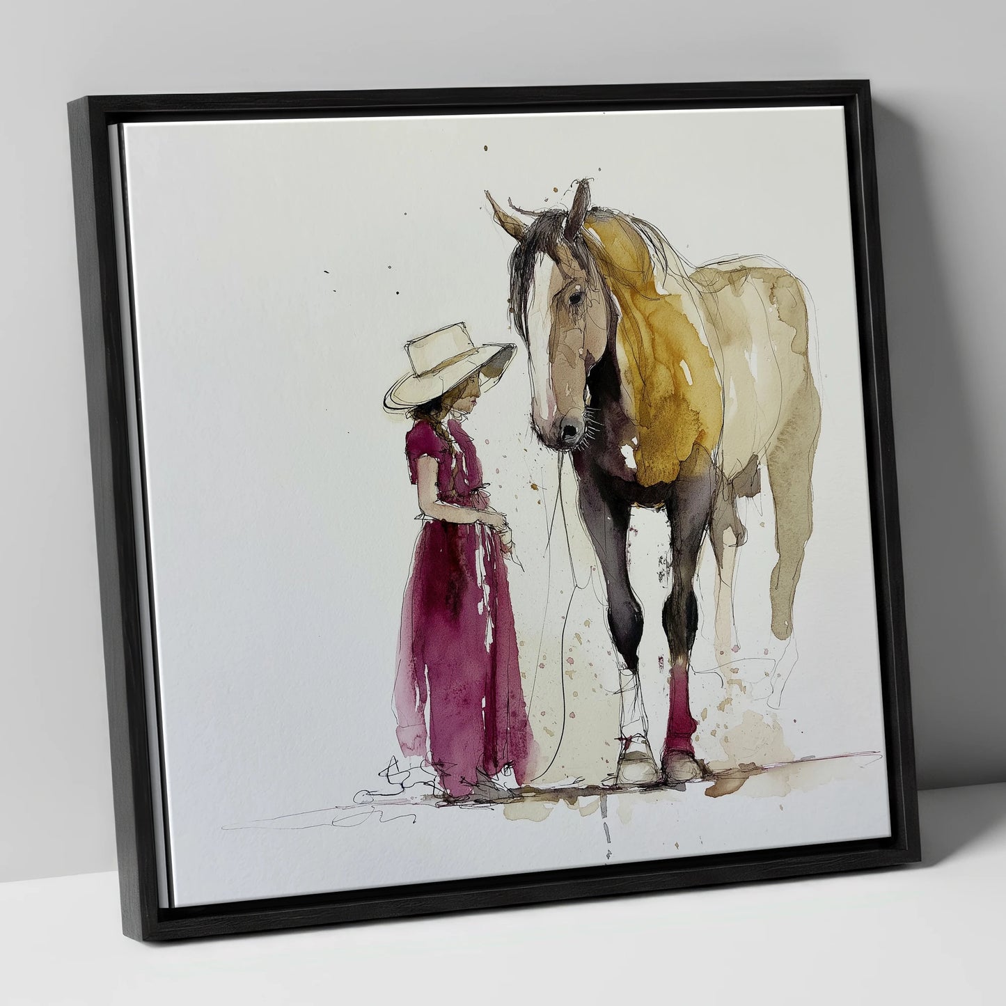 A Quiet Connection horse & rider canvas wall art in black frame