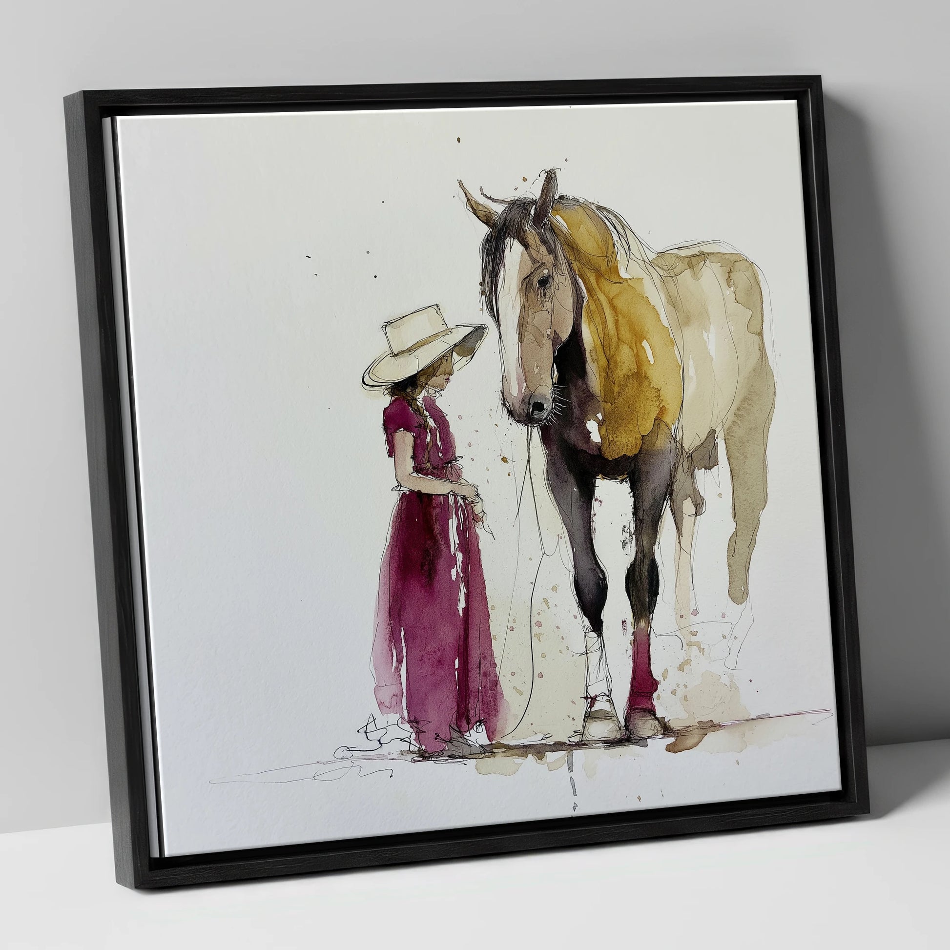 A Quiet Connection horse & rider canvas wall art in black frame