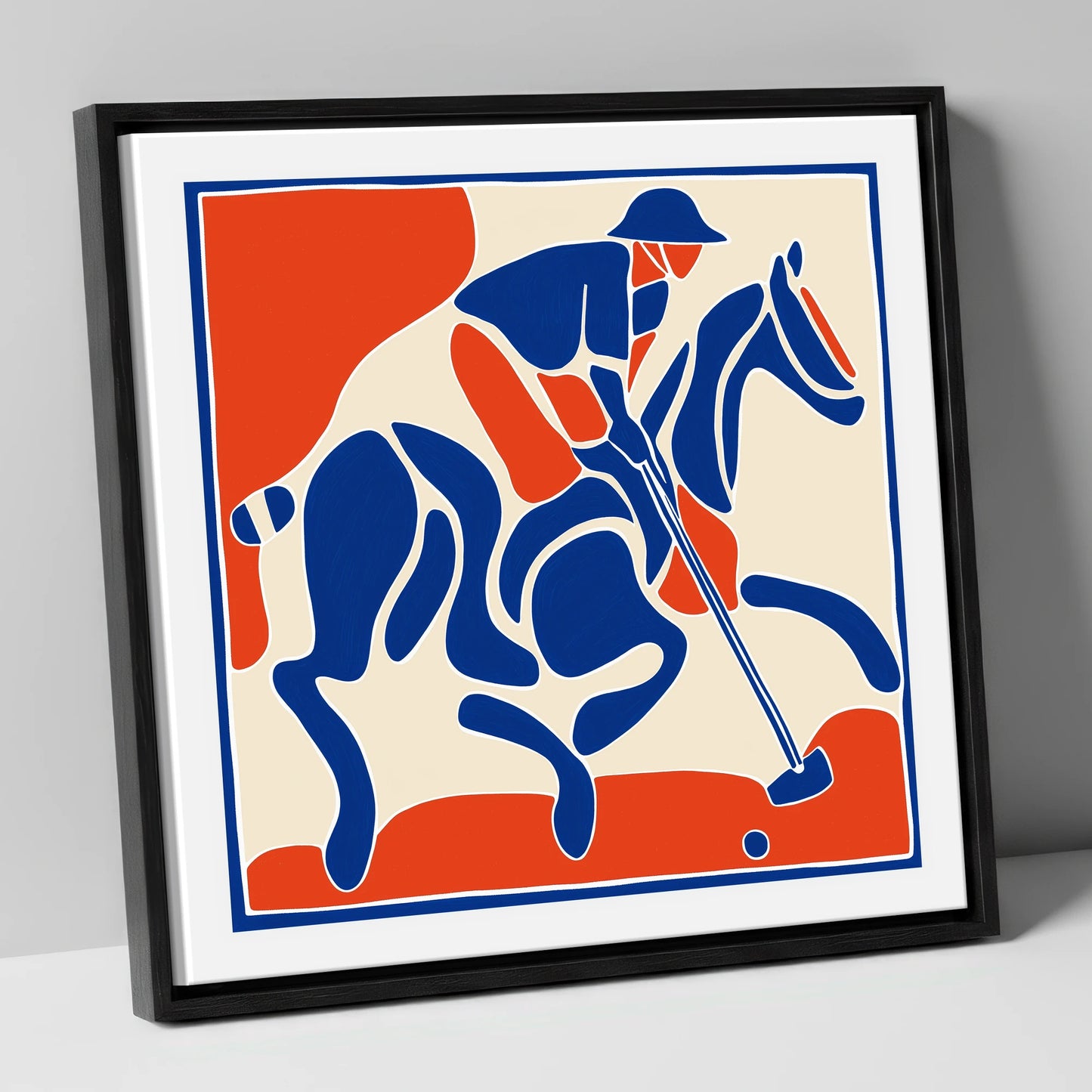 The Decisive Strike polo horse canvas wall art in black frame