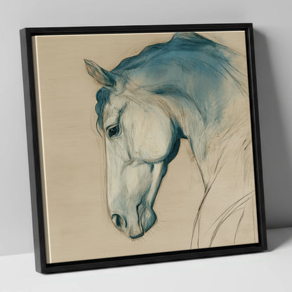 Teal Wash Equine Profile horse portrait canvas wall art in black frame