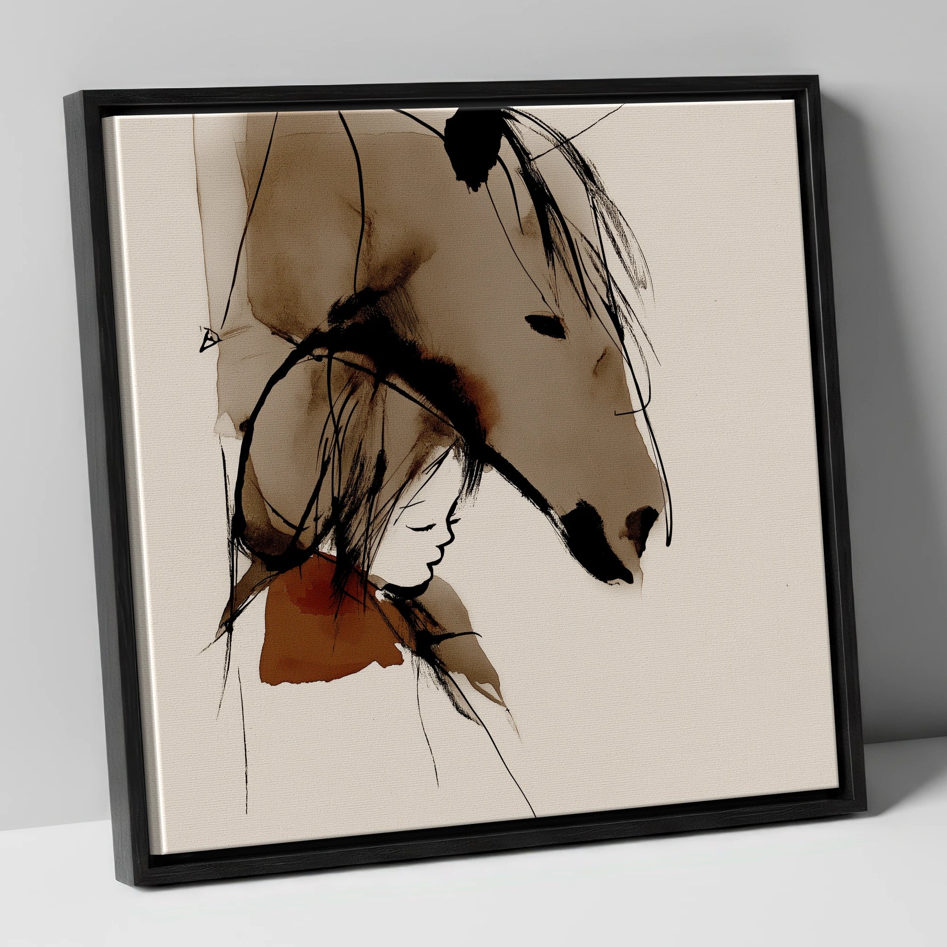 The Quiet Bond horse & rider canvas wall art in black frame