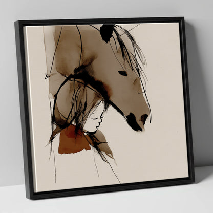 The Quiet Bond horse & rider canvas wall art in black frame