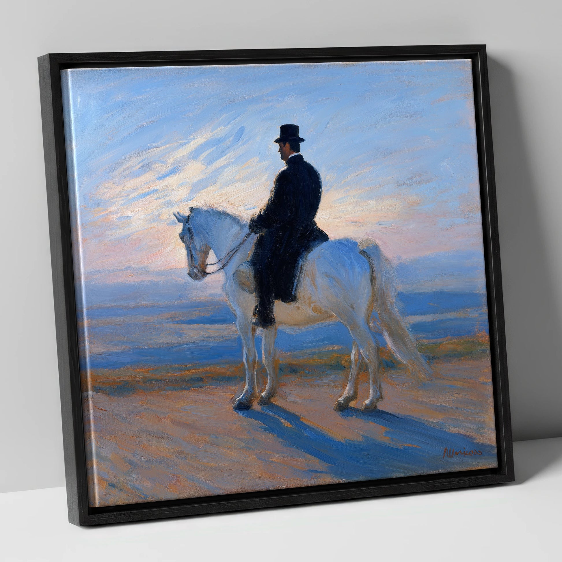 The Classical Rider dressage horse canvas wall art in black frame