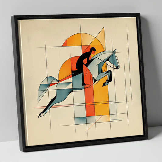 Precision in Flight show jumping horse canvas wall art in black frame