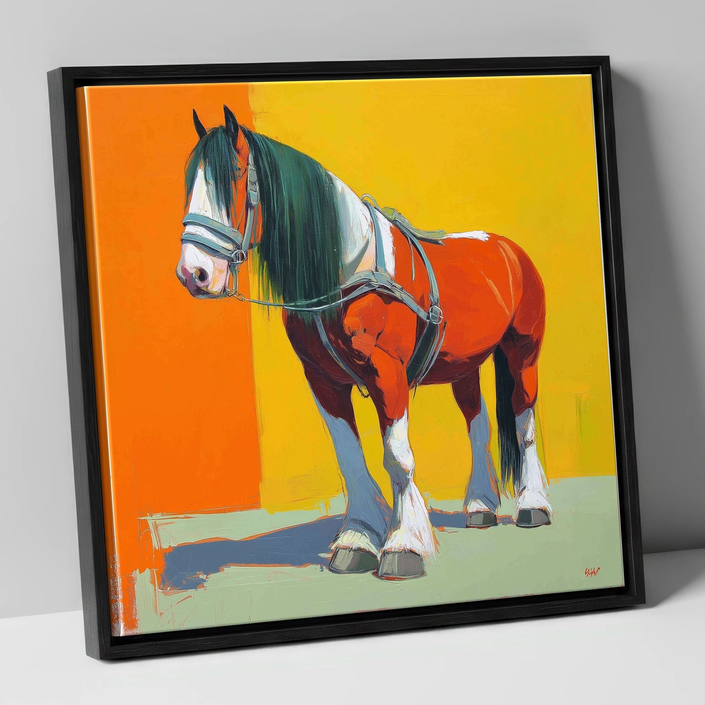 The Vibrant Draught horse breed canvas wall art in black frame