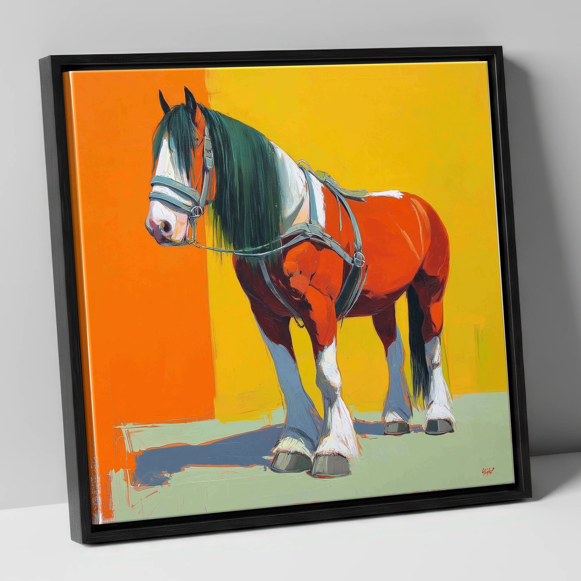 The Vibrant Draught horse breed canvas wall art in black frame