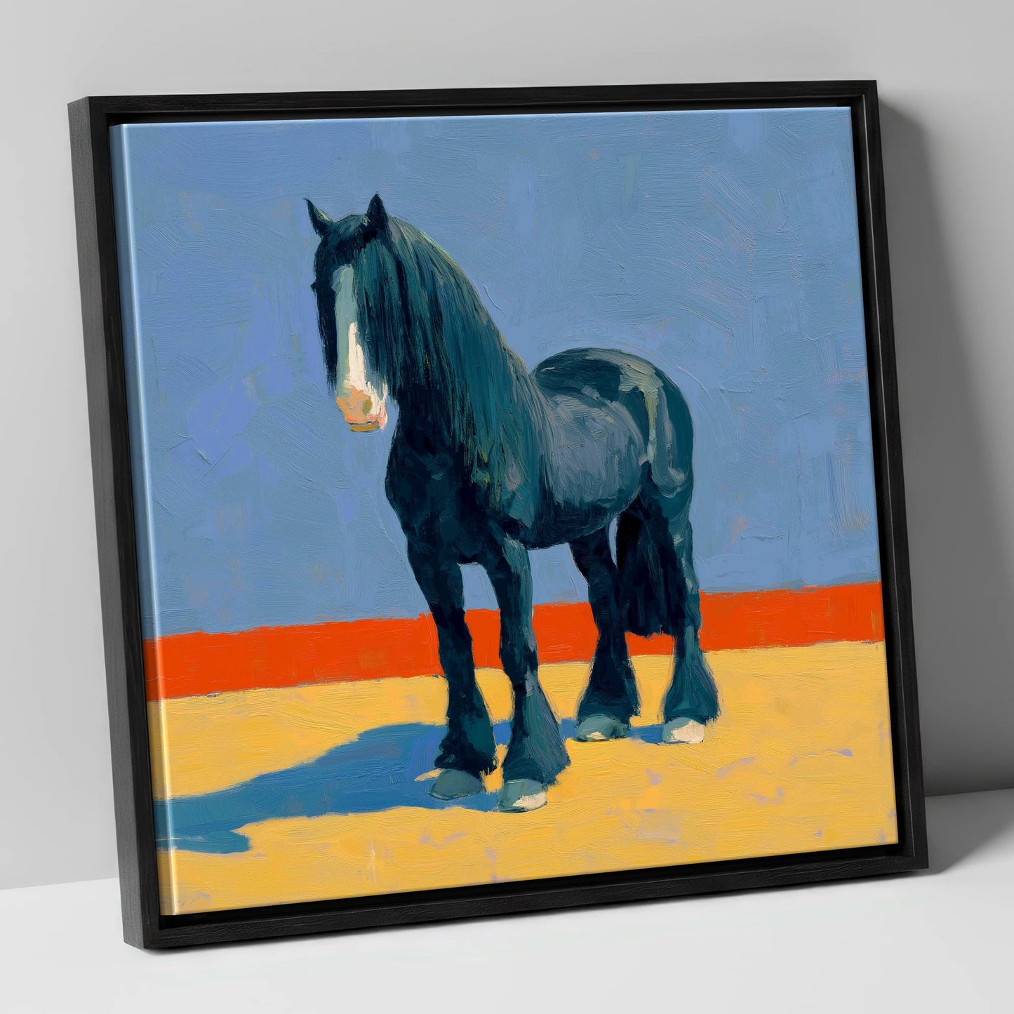 The Painted Shire horse breed canvas wall art in black frame