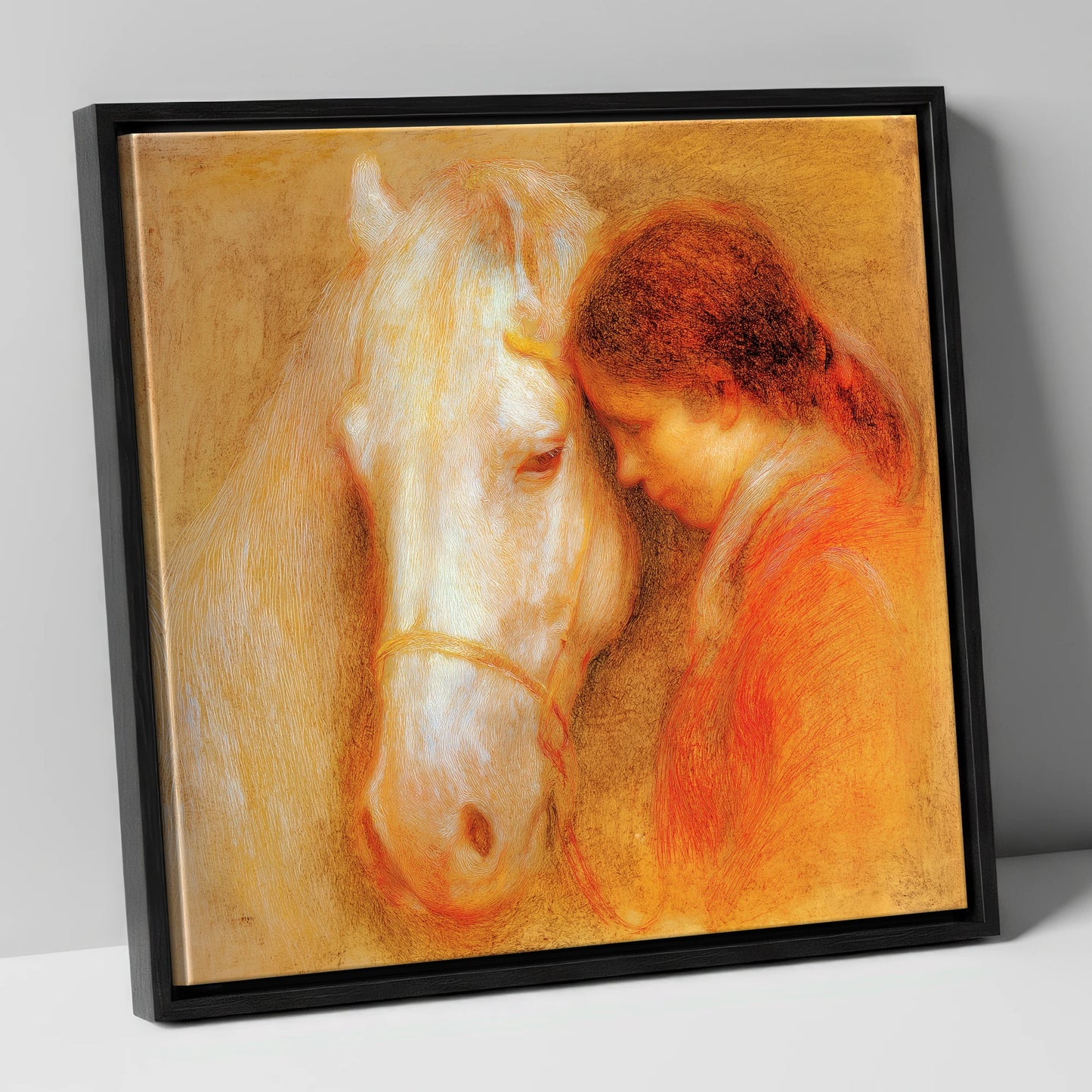 The Unspoken Bond horse & rider canvas wall art in black frame