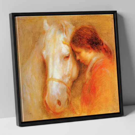 The Unspoken Bond horse & rider canvas wall art in black frame