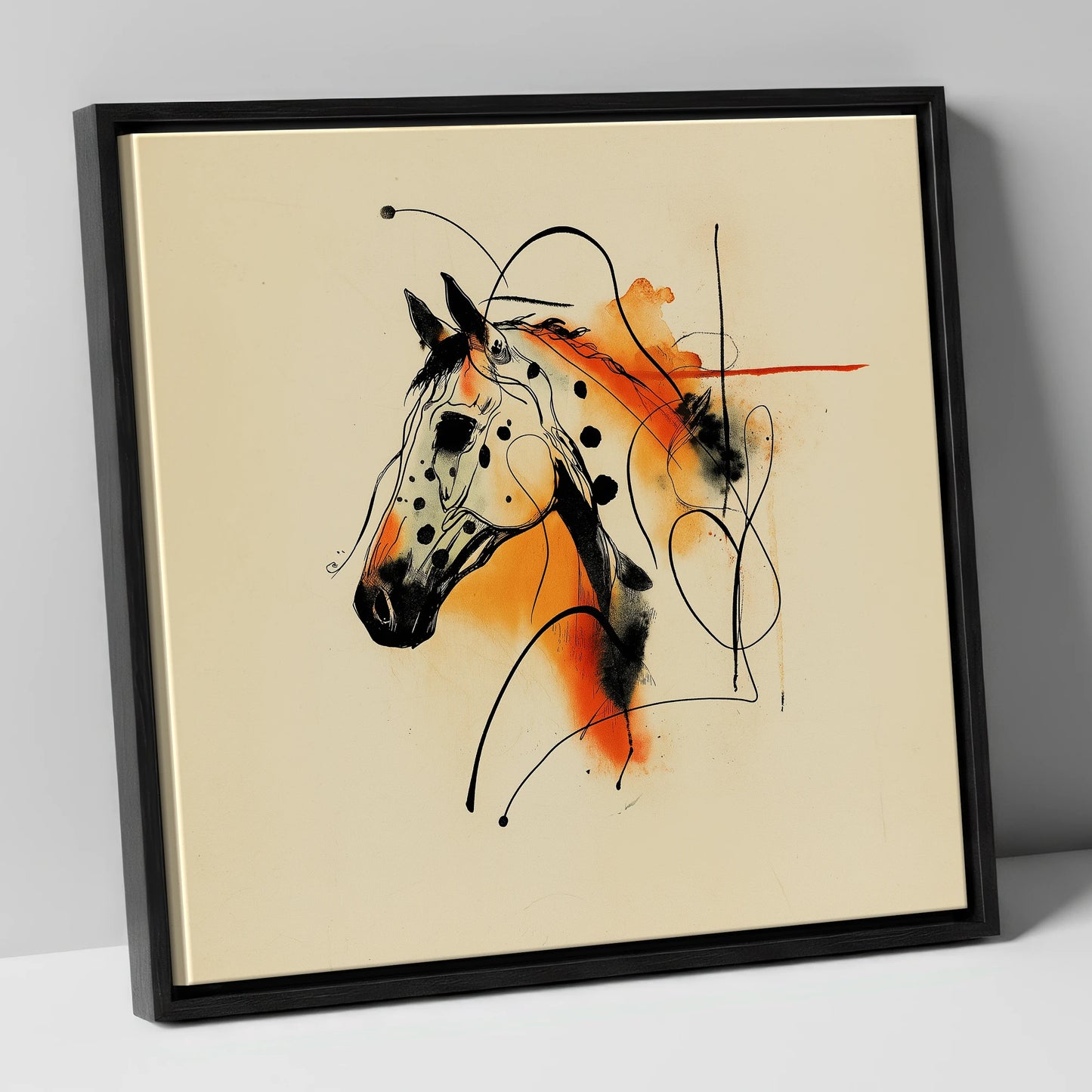Vibrant Appaloosa Spirit horse breed canvas wall art in black frame