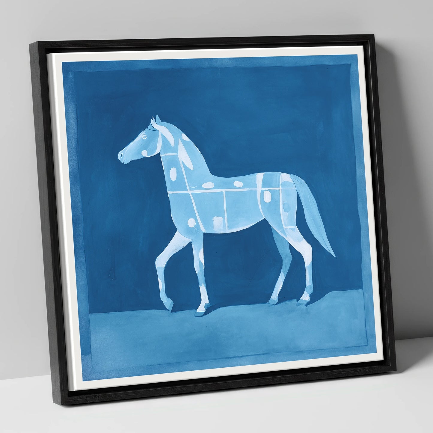 The Azure Blueprint horse breed canvas wall art in black frame