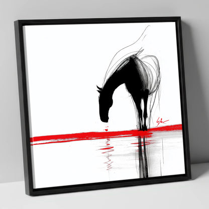 Crimson Reflection horse portrait canvas wall art in black frame