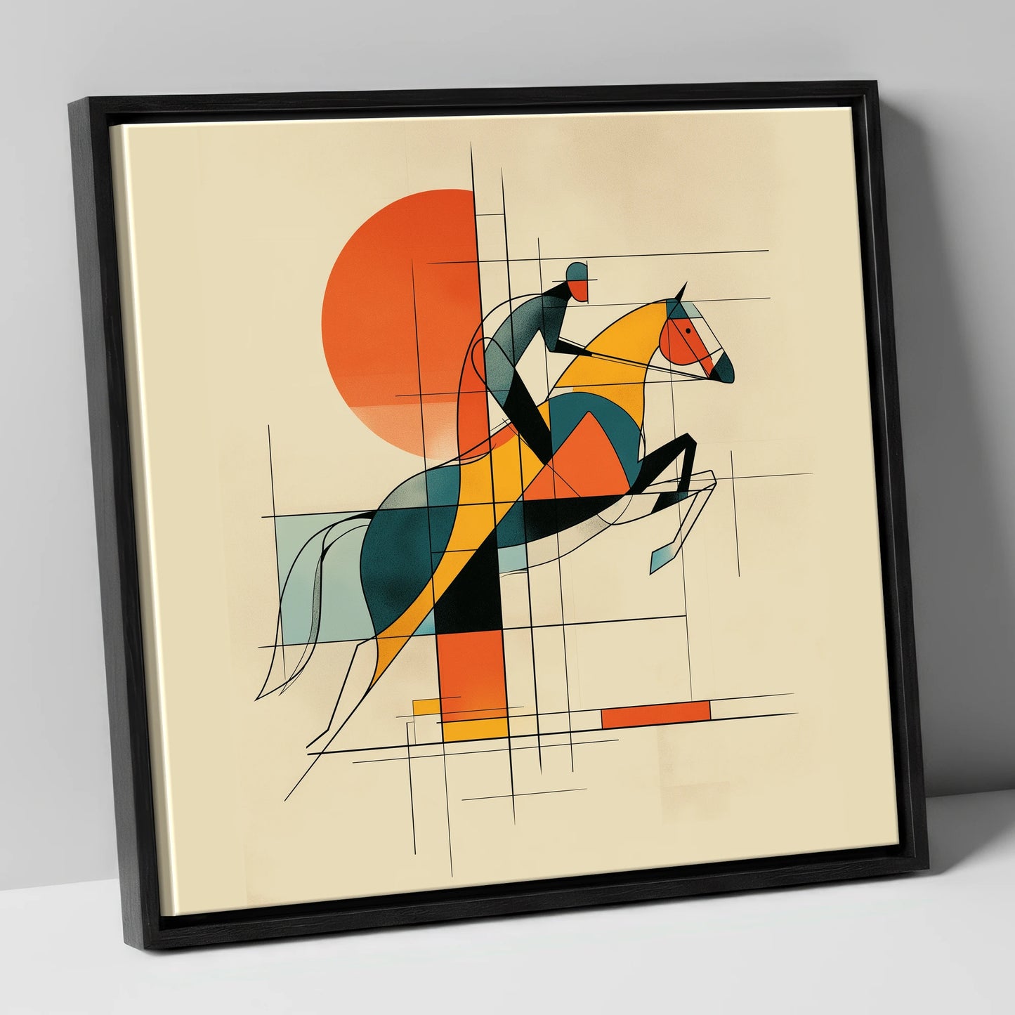 Structured Flight show jumping horse canvas wall art in black frame