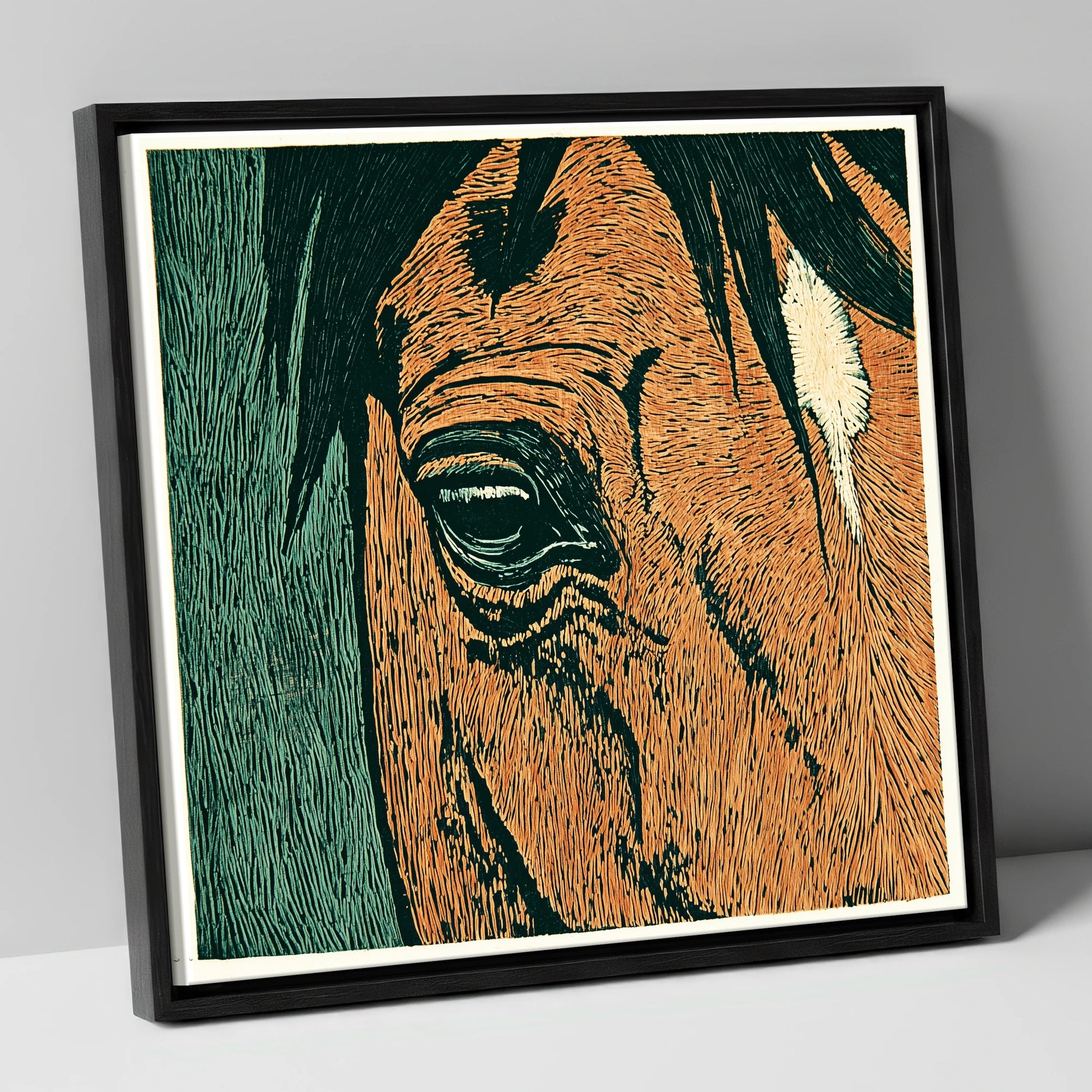 The Chestnut Gaze horse portrait canvas wall art in black frame