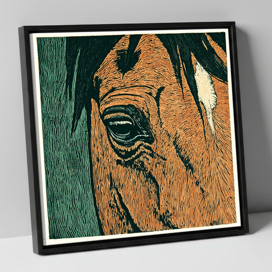 The Chestnut Gaze horse portrait canvas wall art in black frame