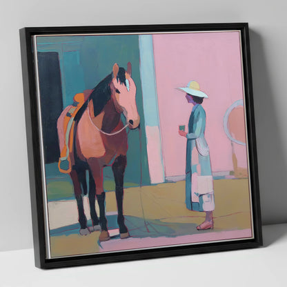 A Moment of Stillness horse & rider canvas wall art in black frame