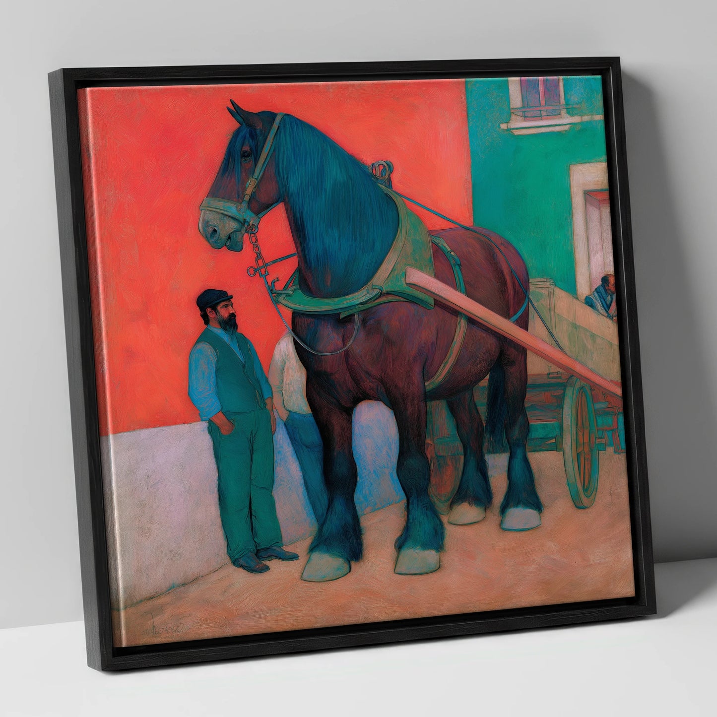 Strength and Stillness working horse canvas wall art in black frame