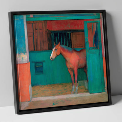 The Emerald Stable Door horse stable canvas wall art in black frame