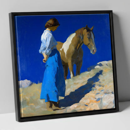 Under the Cobalt Sky horse & rider canvas wall art in black frame