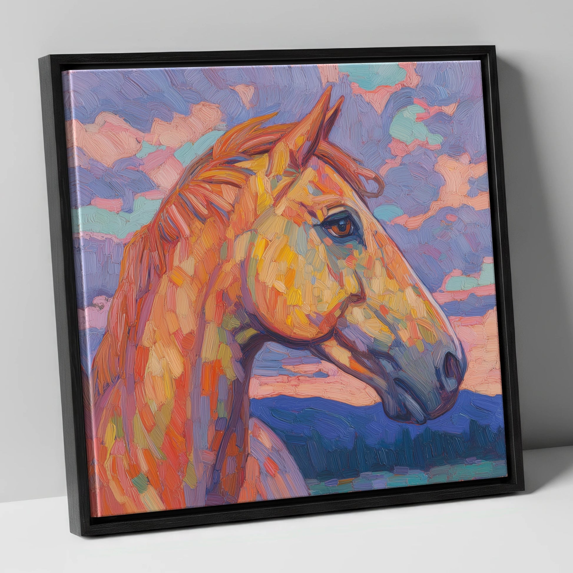 Prismatic Equine Portrait horse portrait canvas wall art in black frame
