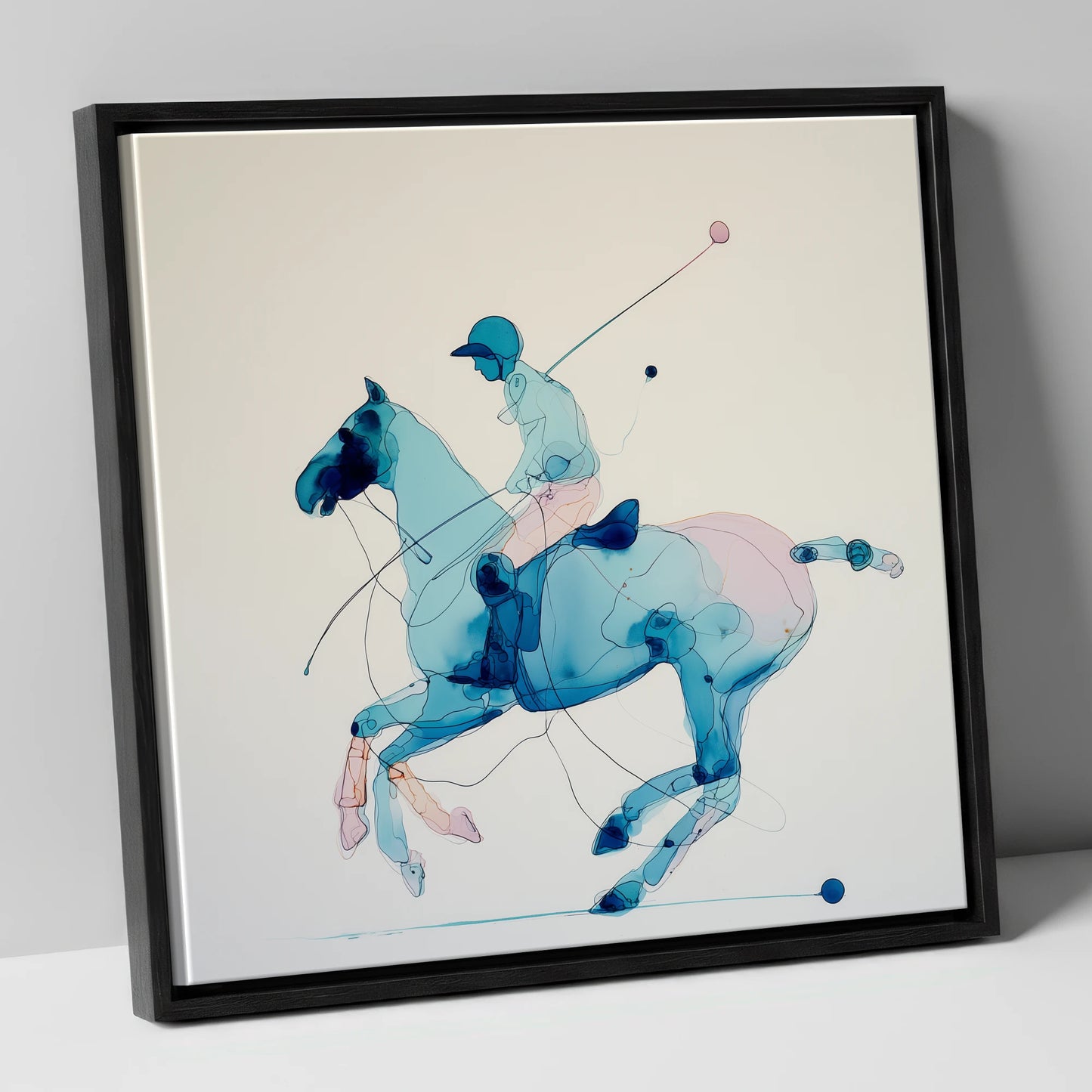 Azure Polo Gallop polo horse canvas wall art in black frame