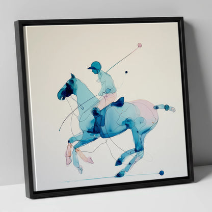 Azure Polo Gallop polo horse canvas wall art in black frame