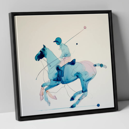 Azure Polo Gallop polo horse canvas wall art in black frame