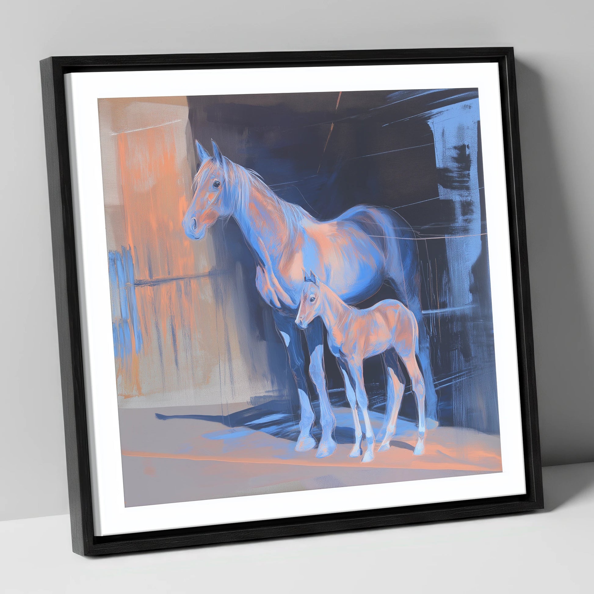 Luminous Mare And Foal mare & foal canvas wall art in black frame