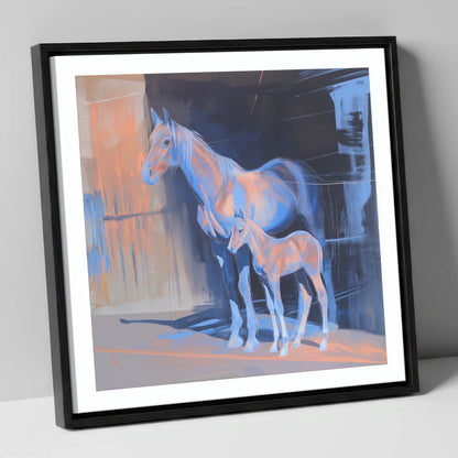 Luminous Mare And Foal mare & foal canvas wall art in black frame