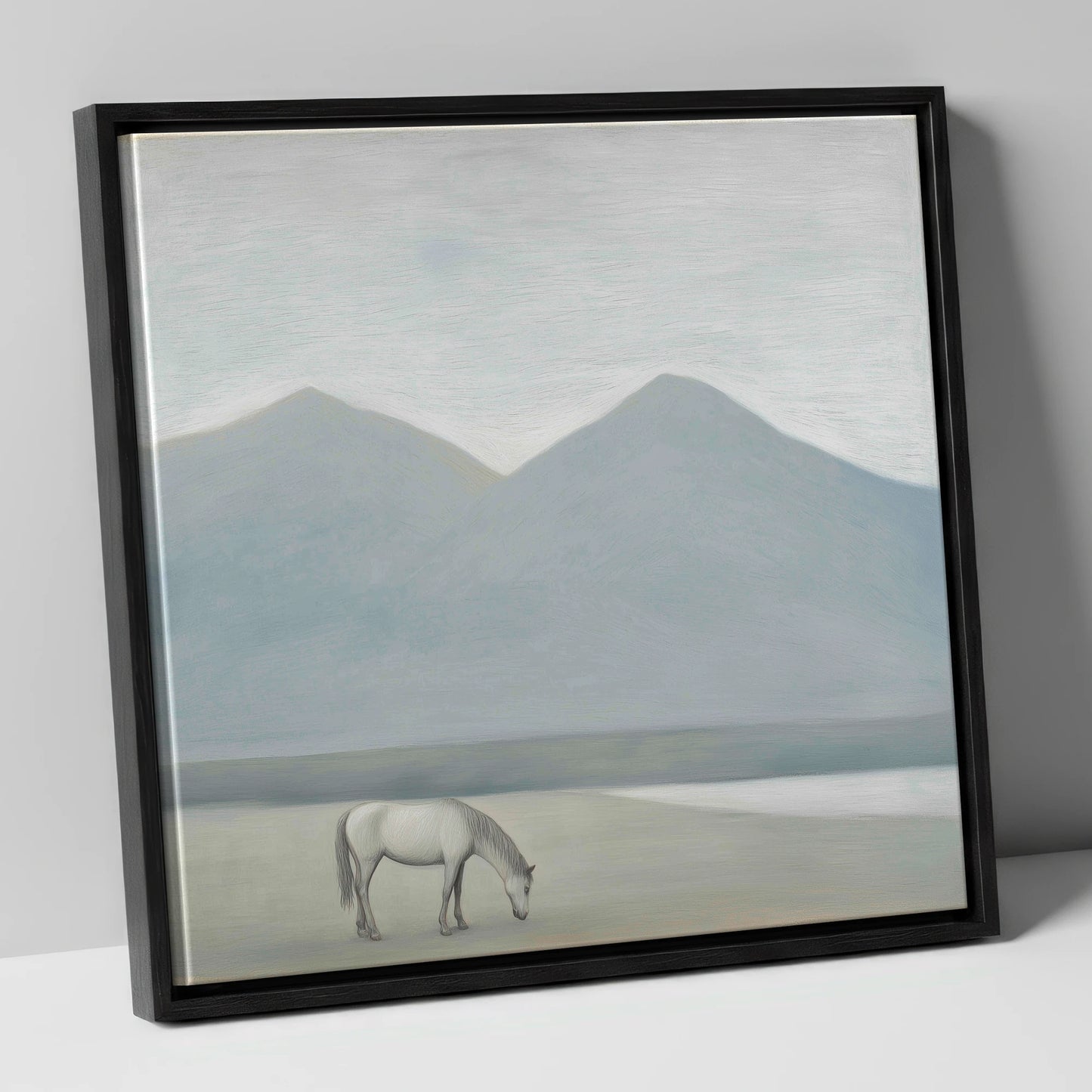 Solitary Mountain Grazing horse landscape canvas wall art in black frame