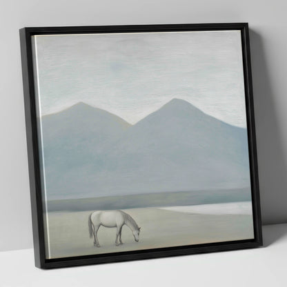 Solitary Mountain Grazing horse landscape canvas wall art in black frame