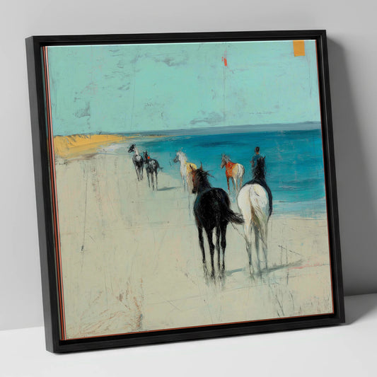 Turquoise Shore Hack horse landscape canvas wall art in black frame