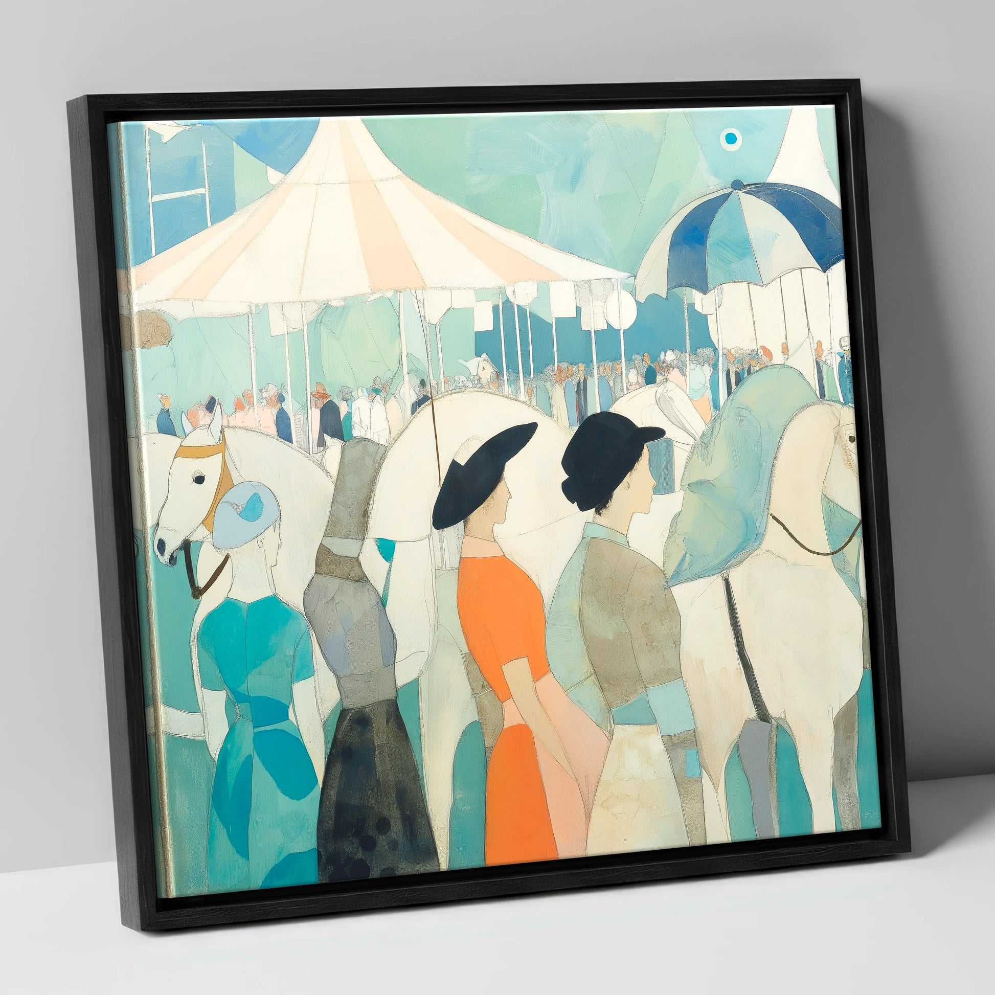 Trackside Elegance racing horse canvas wall art in black frame