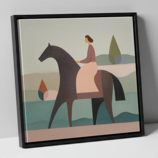 Modernist Dressage Horse and Rider dressage horse canvas wall art in black frame