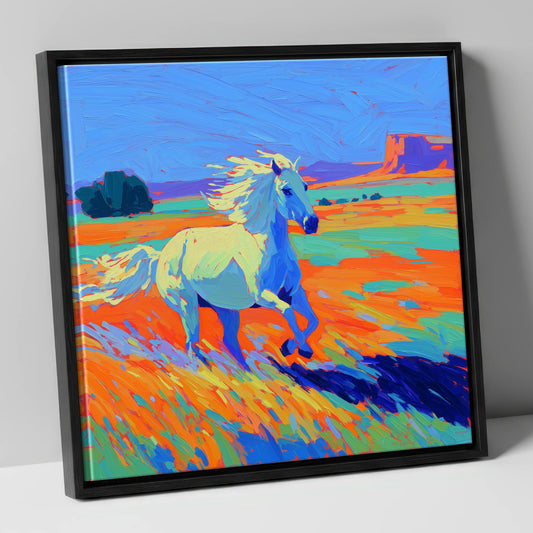 Vibrant Desert Canter wild horses canvas wall art in black frame