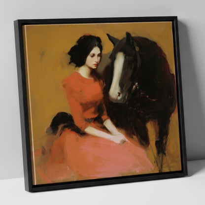 The Silent Bond horse & rider canvas wall art in black frame
