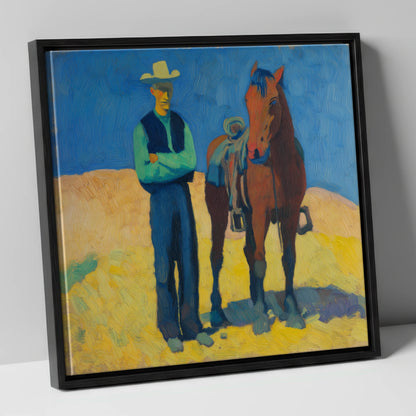 High Noon Shadows western horse canvas wall art in black frame