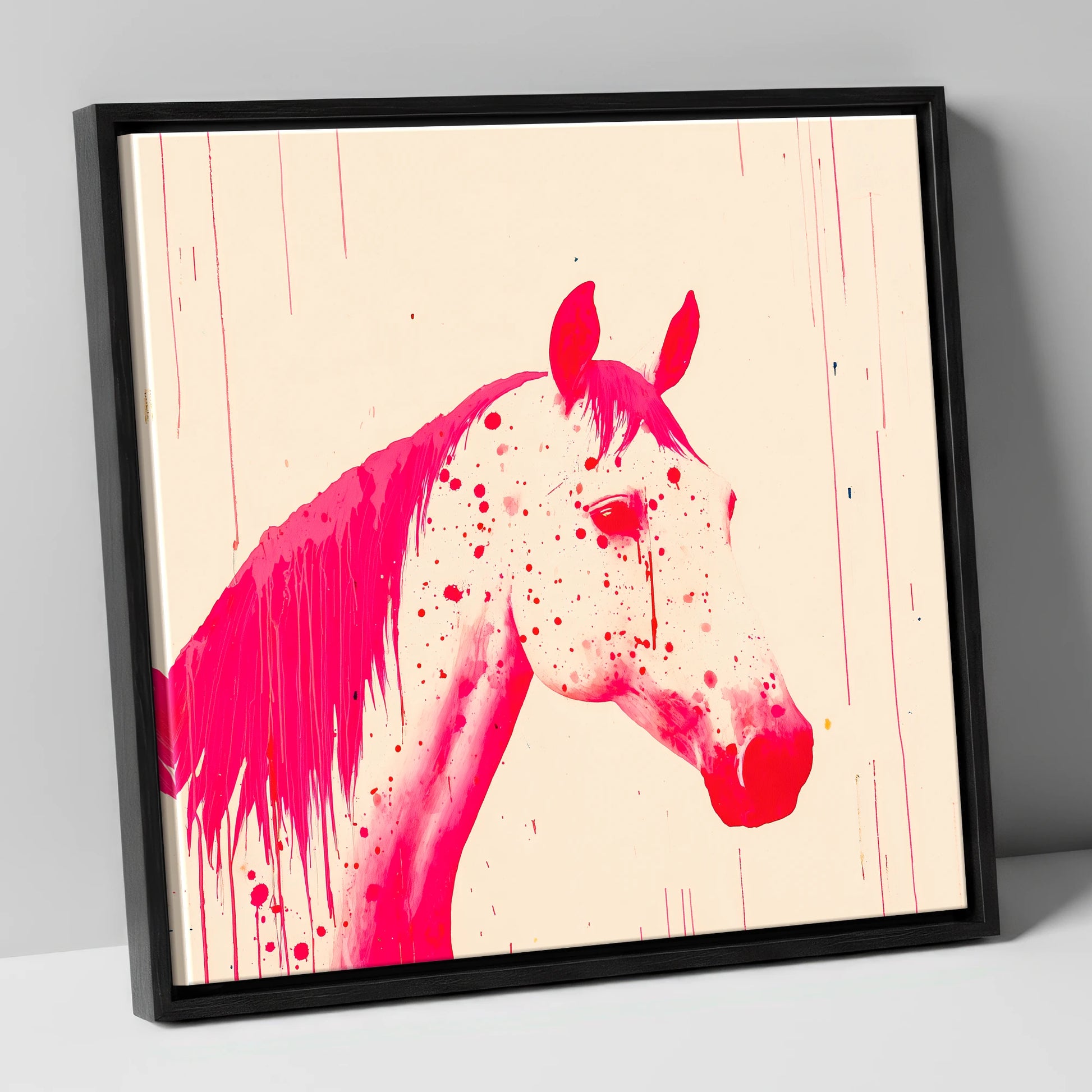 Bold Magenta Profile horse breed canvas wall art in black frame