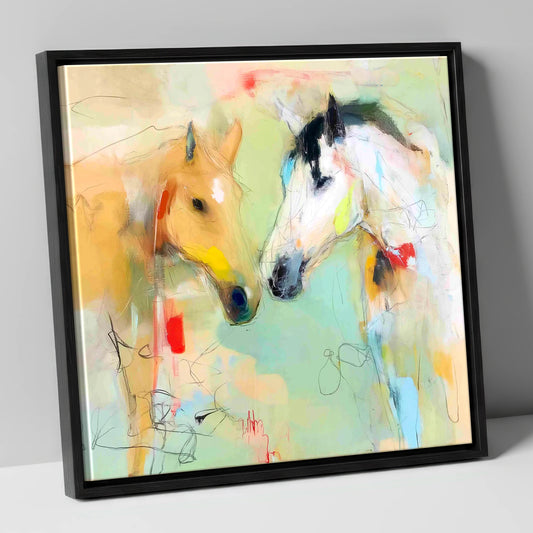 Whispered Secrets horse portrait canvas wall art in black frame