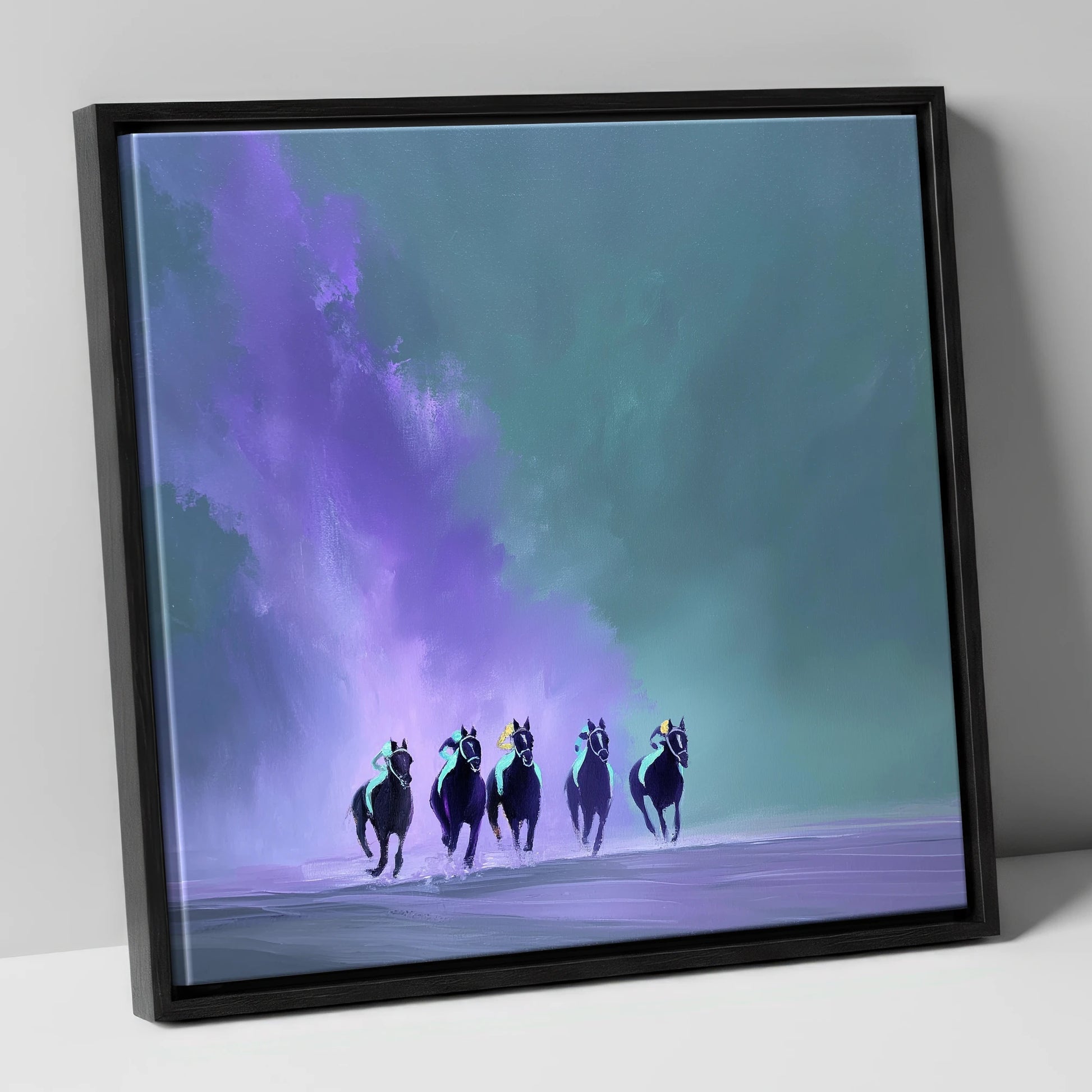 The Violet Furlong racing horse canvas wall art in black frame