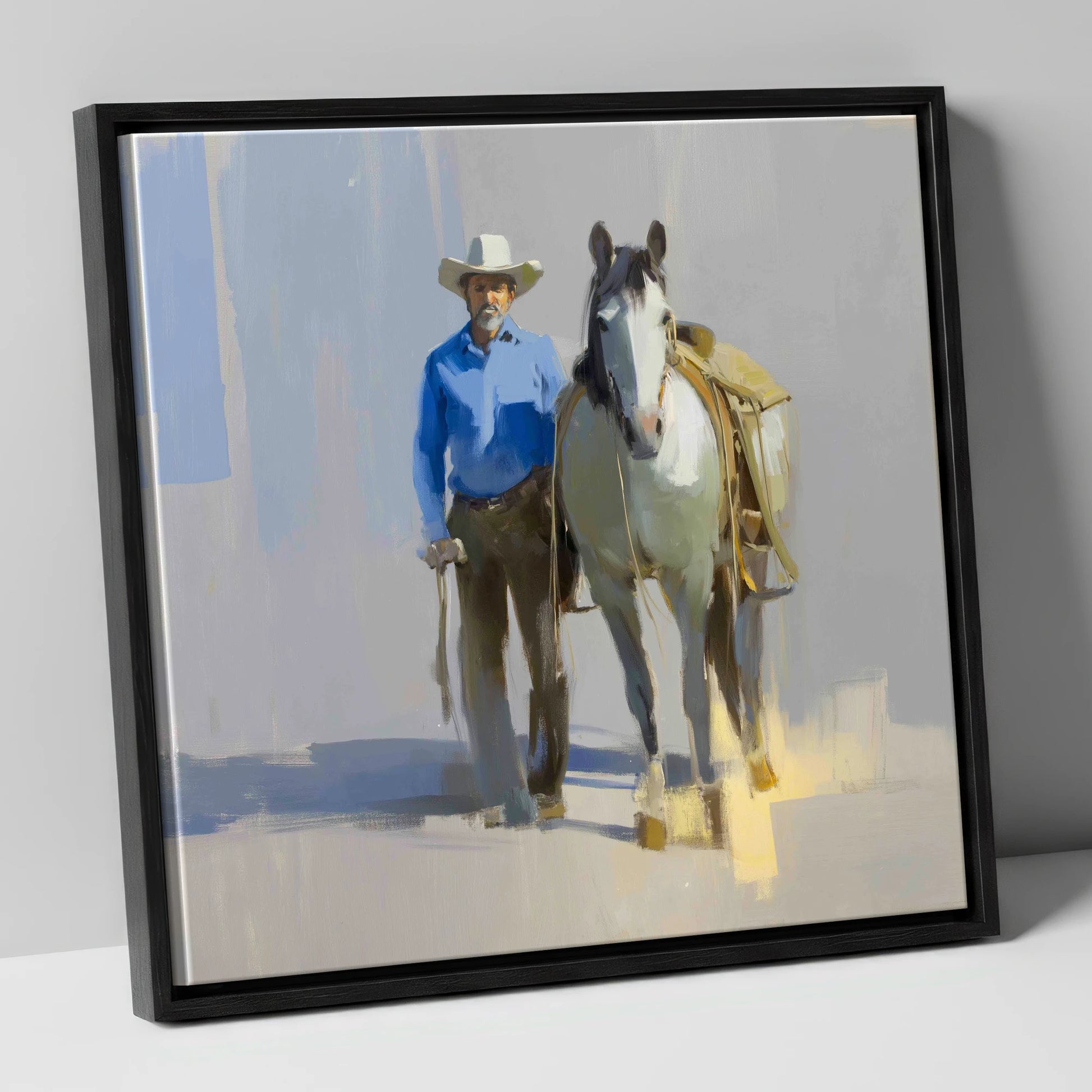 Sunlit Western Walk western horse canvas wall art in black frame