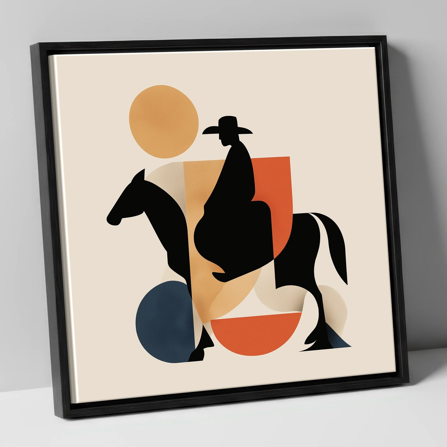 Geometric Western Rider western horse canvas wall art in black frame
