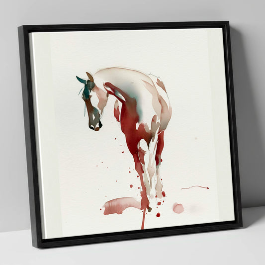 Crimson Wash Silhouette horse breed canvas wall art in black frame