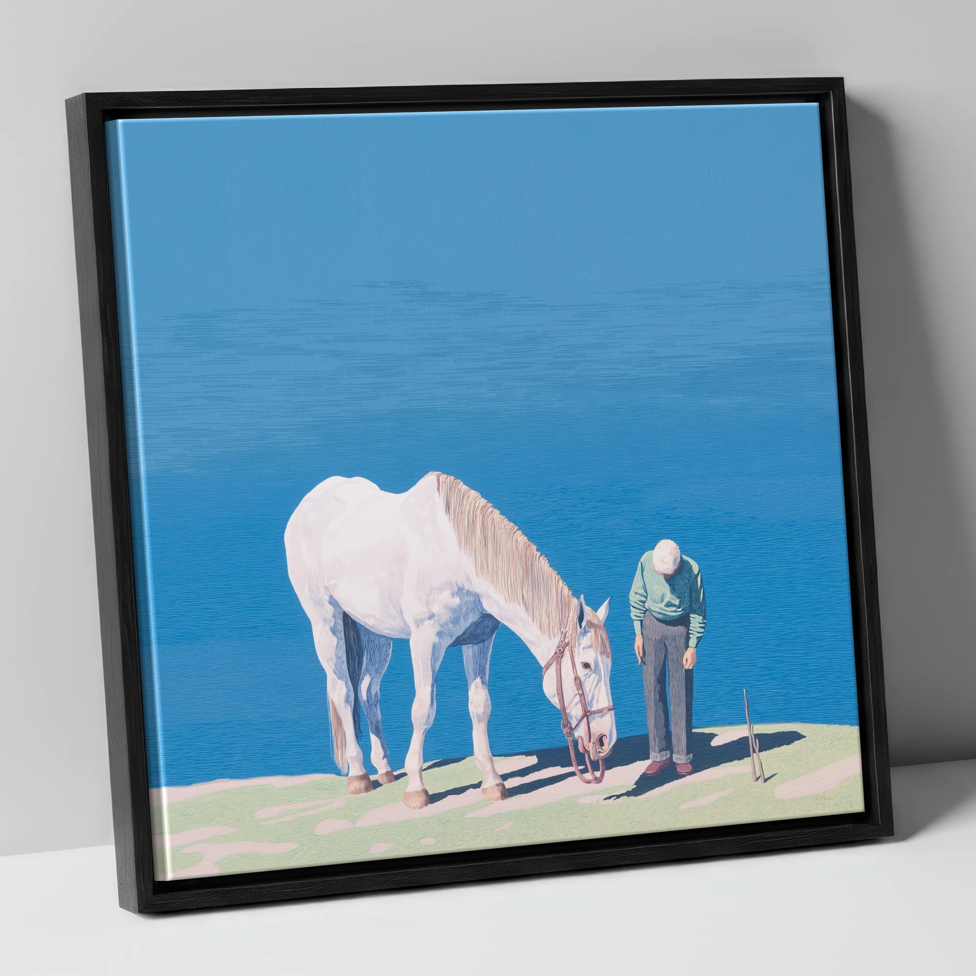 Shared Silence horse & rider canvas wall art in black frame